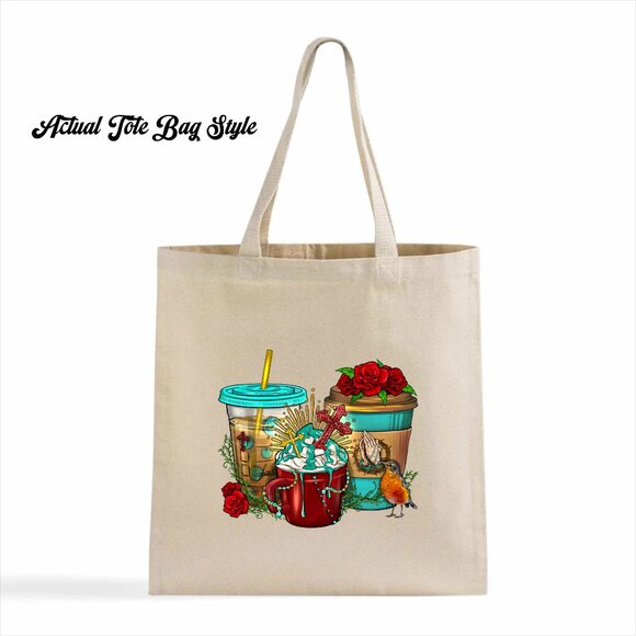 Women's Christian Religious Coffee Print Heavy Canvas Cotton Tote Bag - Picture 2 of 3